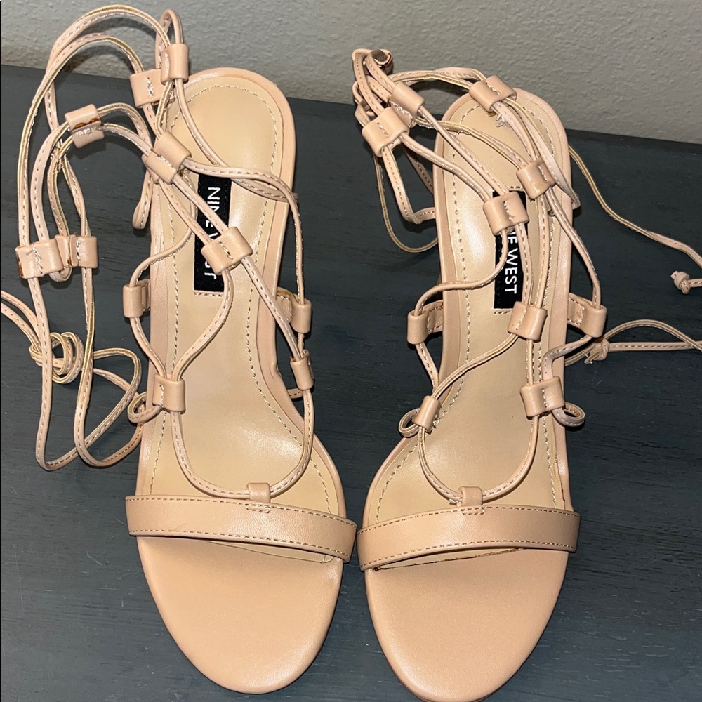 Nine West Women's Mix Ankle Wrap Dress Heeled Sandals NWOB sz 6M Blush Tan - Picture 4 of 14